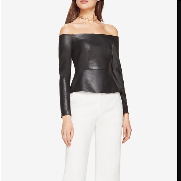 bcbg one shoulder faux leather top